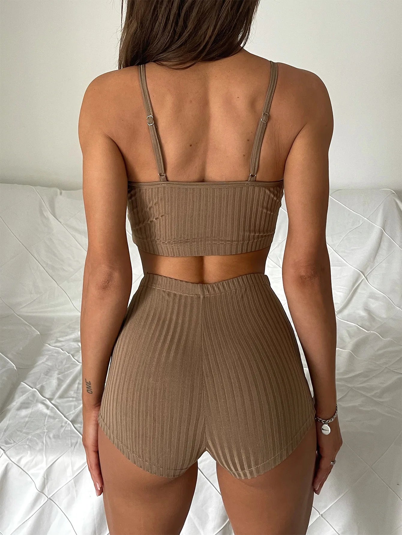 Women’s High Waist Bikini – Ribbed Shorts 2 Piece Swimsuit