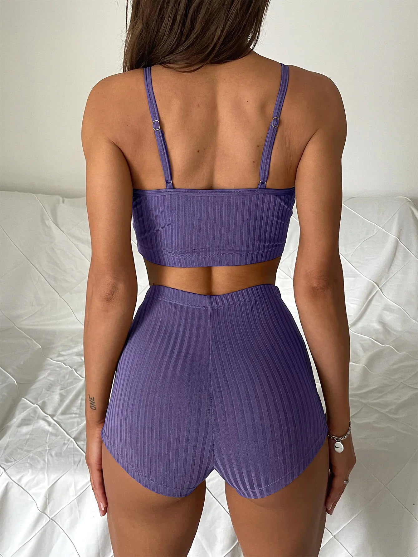 Women’s High Waist Bikini – Ribbed Shorts 2 Piece Swimsuit