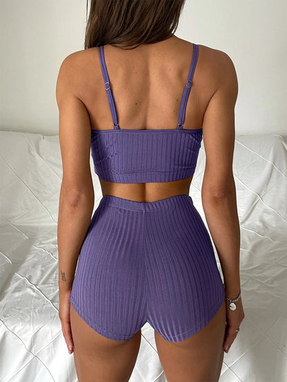 Women’s High Waist Bikini – Ribbed Shorts 2 Piece Swimsuit