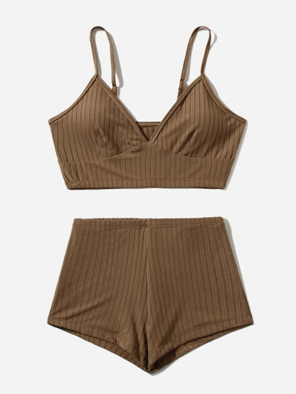 Women’s High Waist Bikini – Ribbed Shorts 2 Piece Swimsuit