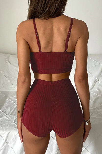 Women’s High Waist Bikini – Ribbed Shorts 2 Piece Swimsuit